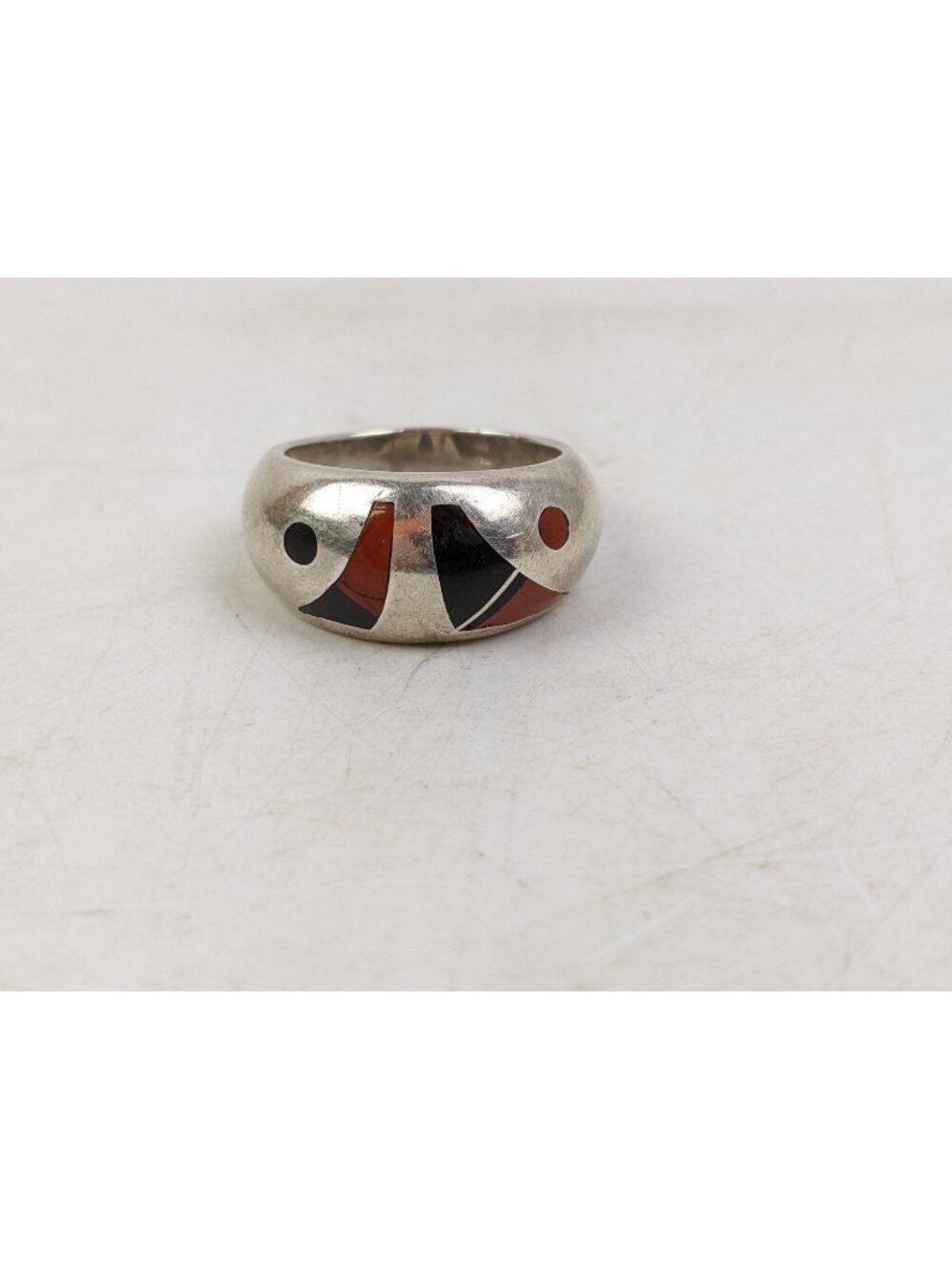 Vintage Zuni Native American Sterling Silver 925 Inlay Ring Signed Size 7.5